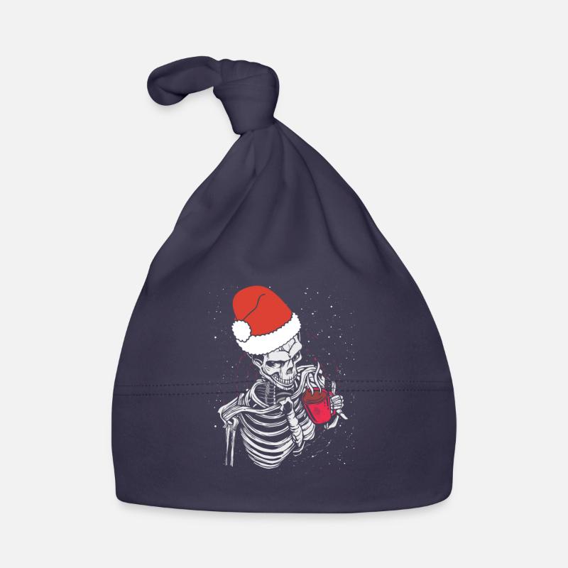 Skeleton Santa Claus Hat Coffee Drinking Funny Organic Baby Cap