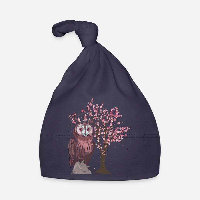 Animal Cherry Blossom Tree Bird Gift Sakura Owl Organic Baby Cap