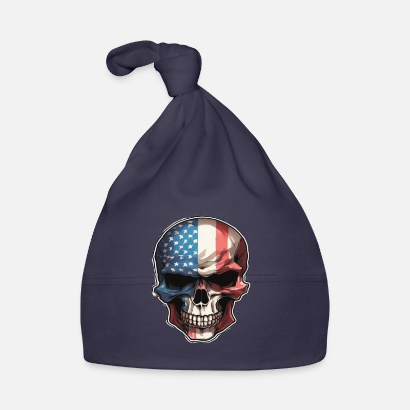 Crânes Crâne Amérique Drapeau Skull Bone Bonnet bio Bébé
