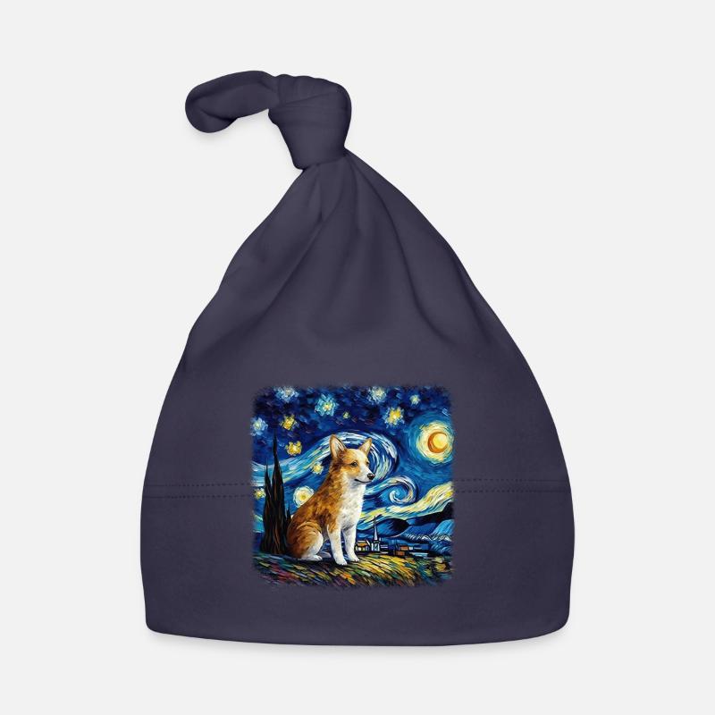 Welsh Corgi Van gogh starry night Organic Baby Cap