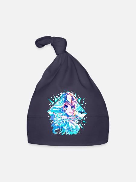 Anime Schneekönigin Eisprinzessin - Baby Bio-Mütze - Navy - Vorne