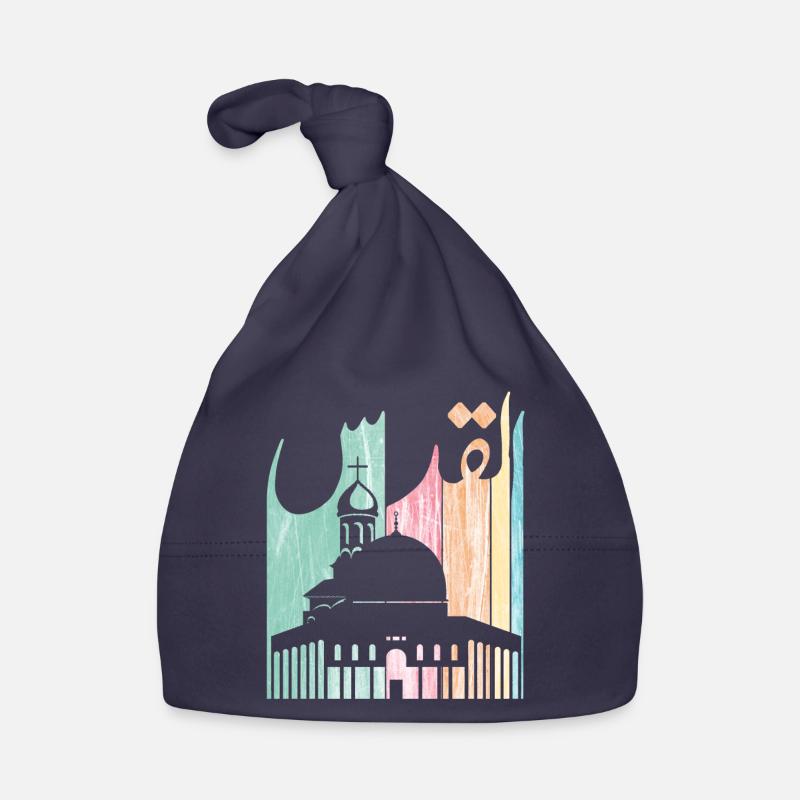 Jérusalem en langue arabe (Al Quds) القدس - Bonnet bio Bébé - marine