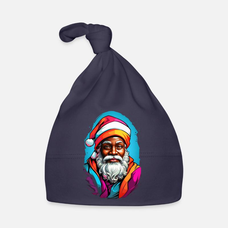 Père Noël festif avec écharpe colorée - Bonnet bio Bébé - marine
