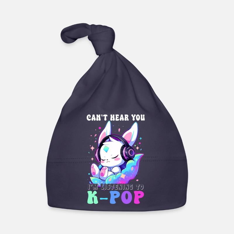 Lapin Avec Casque Chibi Kawaii K-Pop Lapin - Bonnet bio Bébé - marine