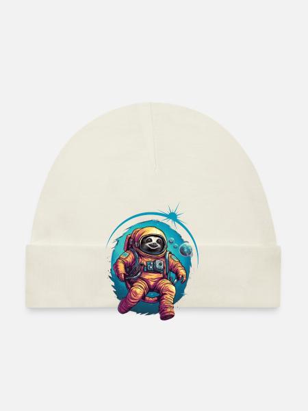 Faultier Astronaut Weltraum Raumfahrt Geschenk - Baby Bio-Mütze - Navy - Vorne