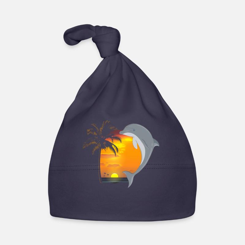 Dolphin Beach Palm Tree Sunset Baby Bio-Mütze