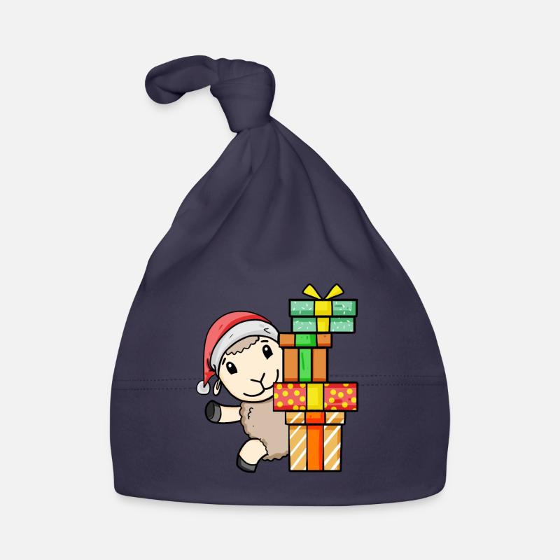 Schaf mit Weihnachtsmütze und Weihnachtsgeschenk Baby Bio-Mütze