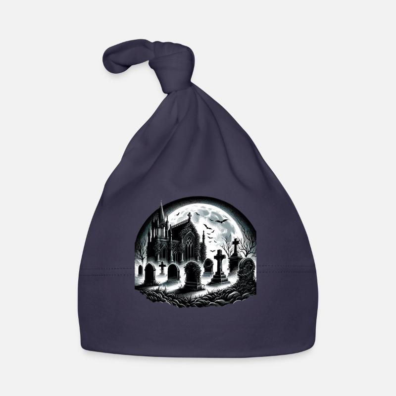Moonlit Gothic Graveyard: Eerie Night Scene Organic Baby Cap