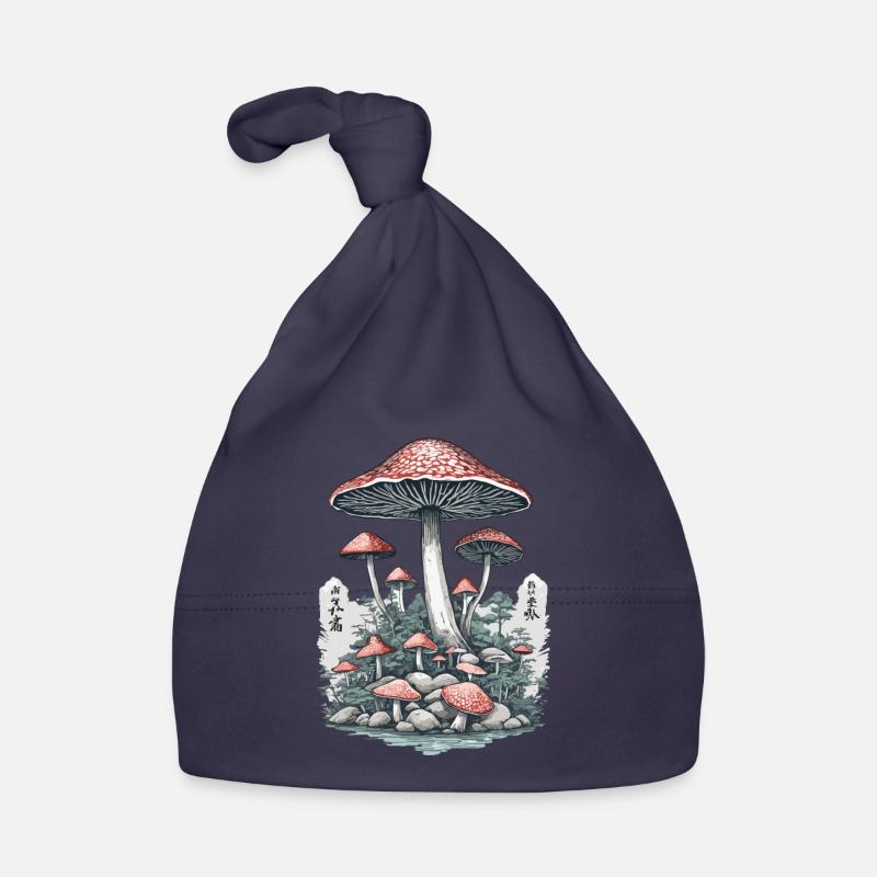 Japanese Toadstool Vintage Ukiyo-E Mushroom Design Organic Baby Cap