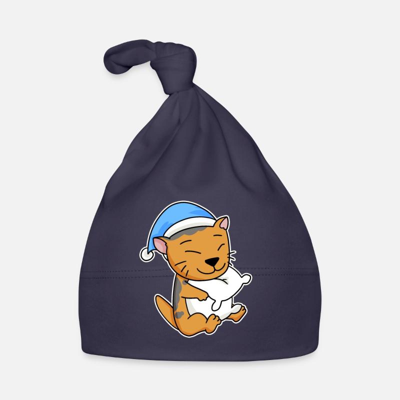 Dormir fatigué - Chat avec oreiller et bonnet somnolent Bonnet bio Bébé