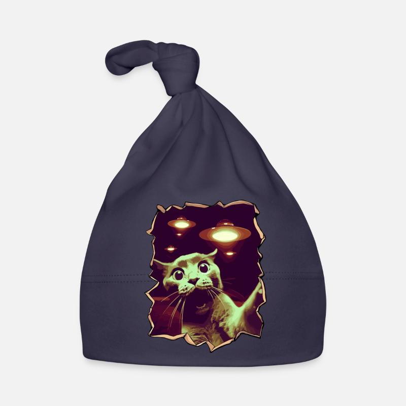 Funny Cut Out 3D Cat Selfie UFO Behind Organic Baby Cap
