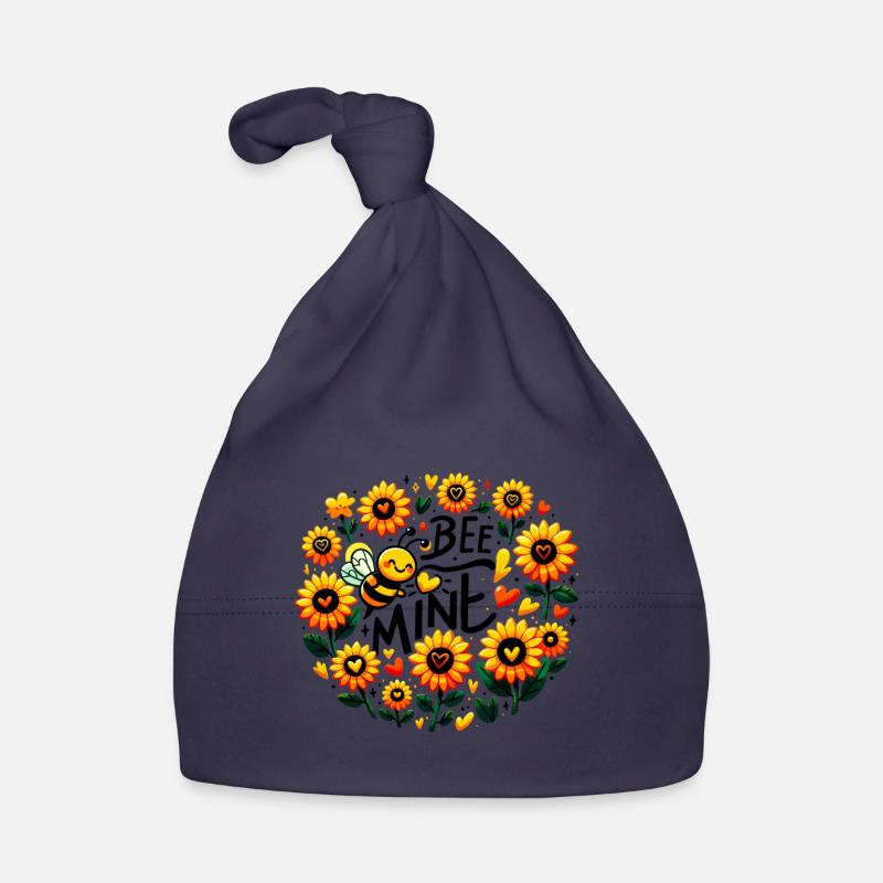 Bee Mine : abeille lunatique et fleurs ludiques - Bonnet bio Bébé - marine