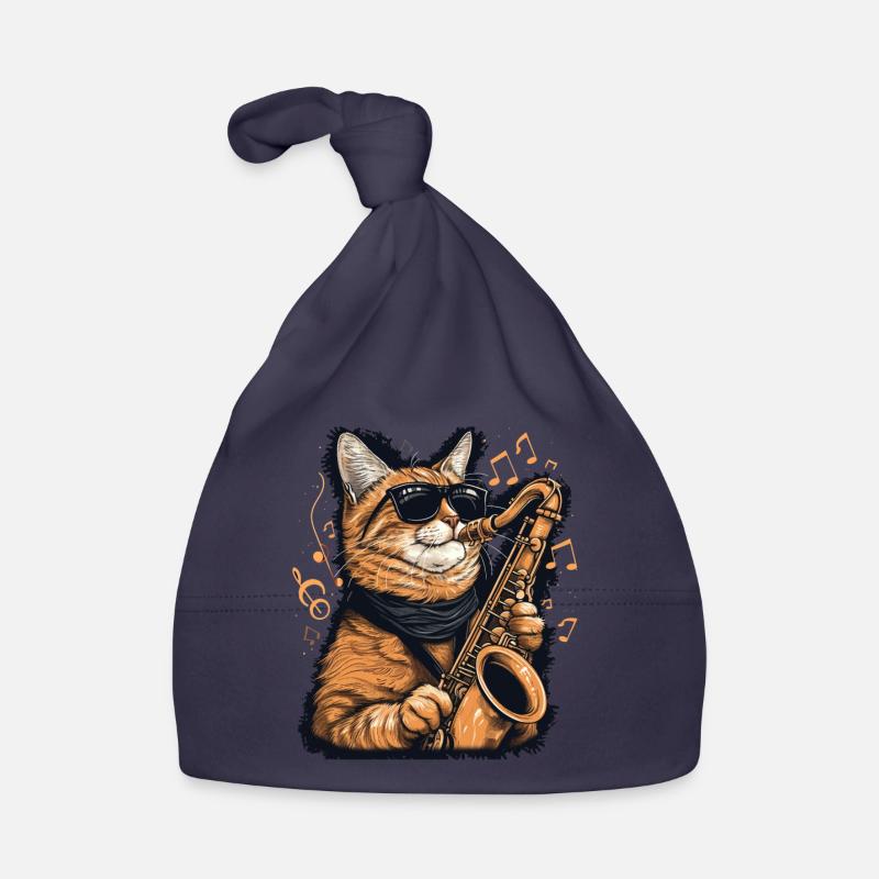 Chat drôle jouant des notes de musique de saxophone graphique - Bonnet bio Bébé - marine