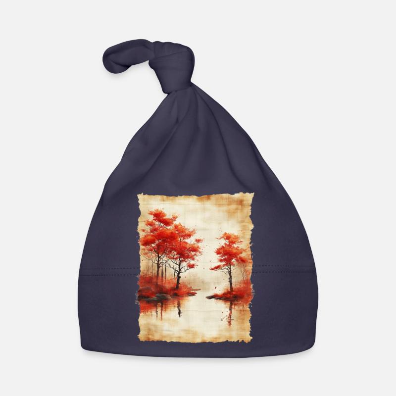 Paysage classique Papyrus défilement Onsen japonais - Bonnet bio Bébé - marine