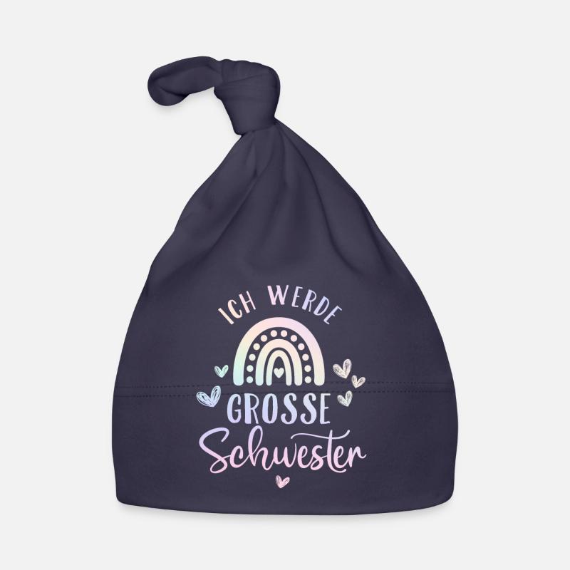 Ich werde große Schwester 2025 Regenbogen Mädchen - Baby Bio-Mütze - Navy