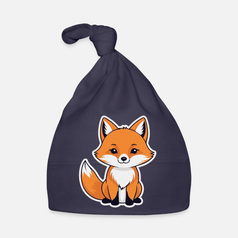 Illustration de renard - Bonnet bio Bébé - marine
