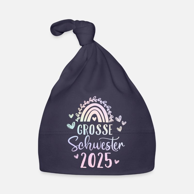 Ich werde große Schwester 2025 Regenbogen Mädchen Baby Bio-Mütze