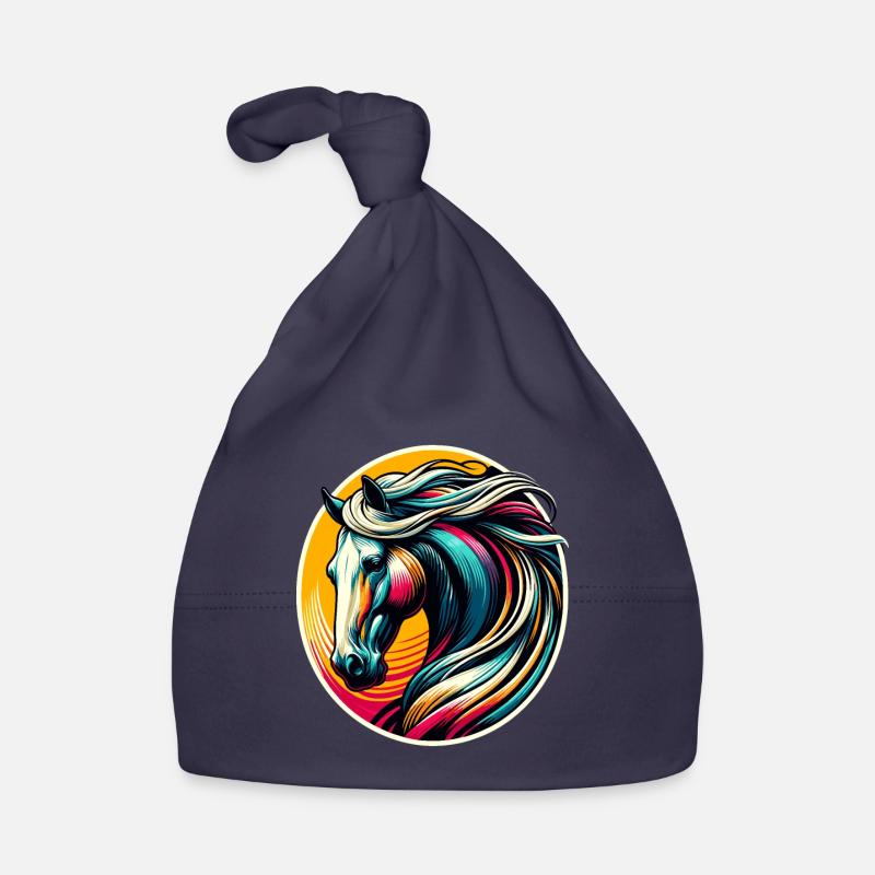 Cheval, Tête De Cheval - Bonnet bio Bébé - marine