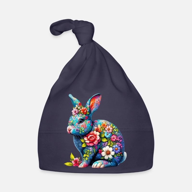 Rabbit decorated with flowers Organic Baby Cap