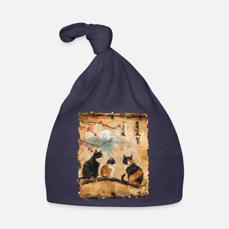 Mt. Fuji Kitten Papyrus Scroll Retro Organic Baby Cap
