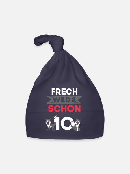 10 Jahre Geburtstag Junge Mädchen Wolf - Baby Bio-Mütze - Navy - Vorne