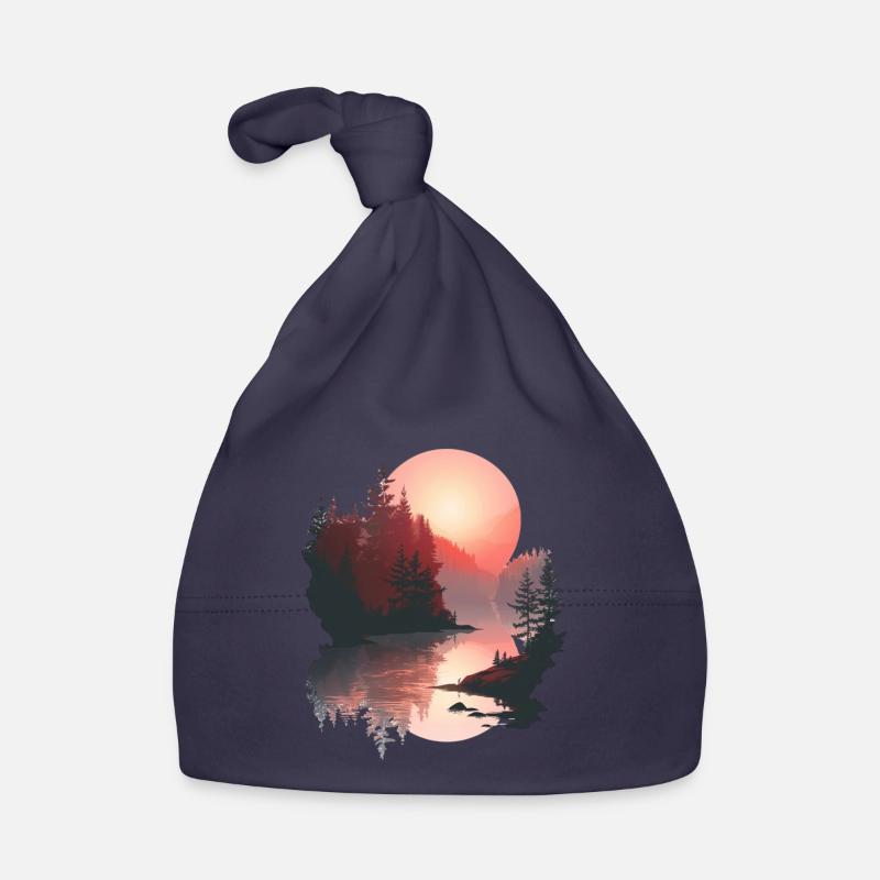 Sunset Reflection Forest Scene Organic Baby Cap