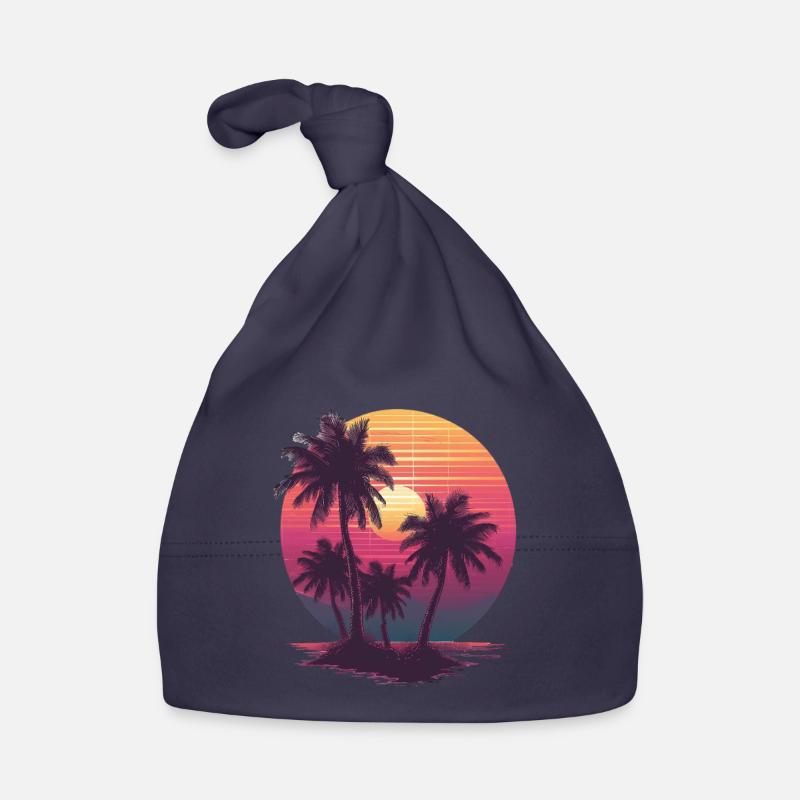 Ocean Palm Trees Vintage Retro Sunset Organic Baby Cap