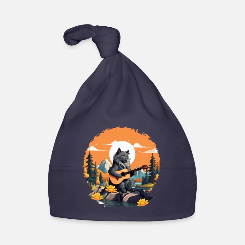 Mountain Cat Plays Guitar Instruments Rock Cute Organic Baby Cap