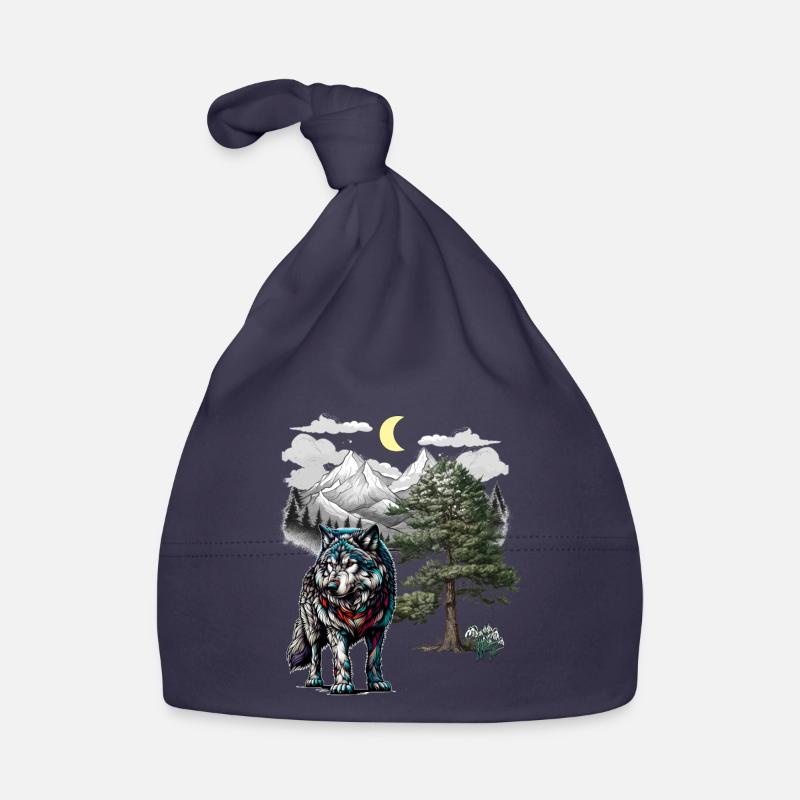 Wolf Wolves Nature Montagnes - Bonnet bio Bébé - marine