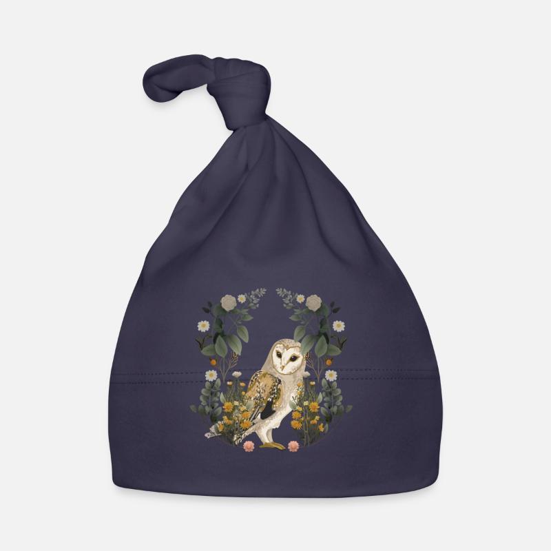 Eulen Eule Blumen Frühling - Baby Bio-Mütze - Navy
