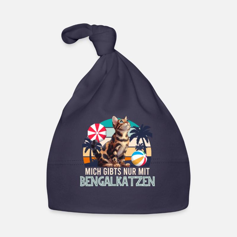Chat Bengal JE N’EXISTE QU’AVEC LES CHATS BENGAL - Bonnet bio Bébé - marine