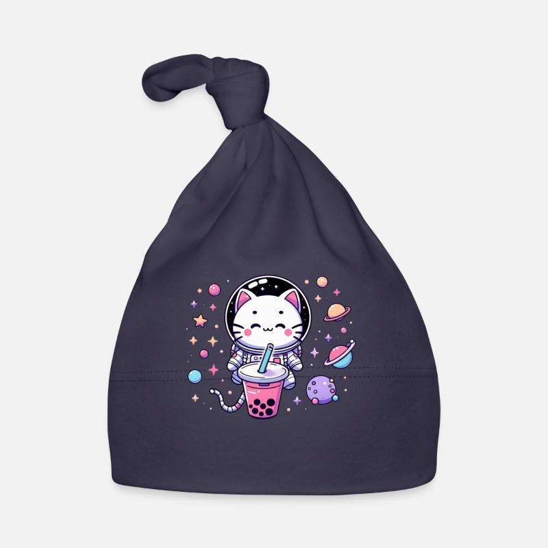 Kawaii Cat Astronaut Bubble Tea in Space Organic Baby Cap
