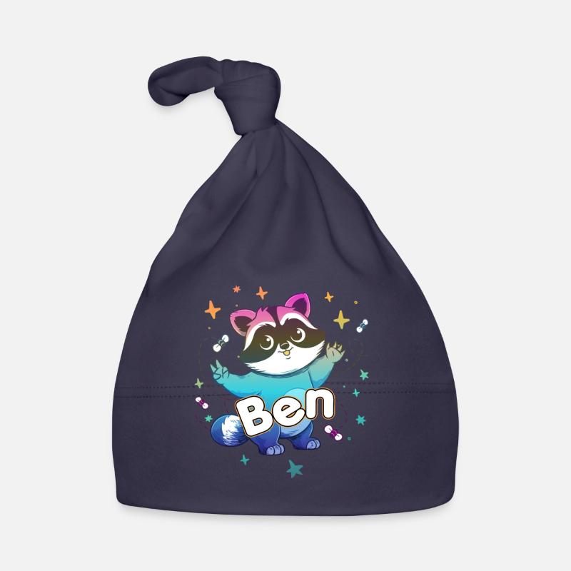 BEN - Beau nom de garçon avec un raton laveur mignon Bonnet bio Bébé