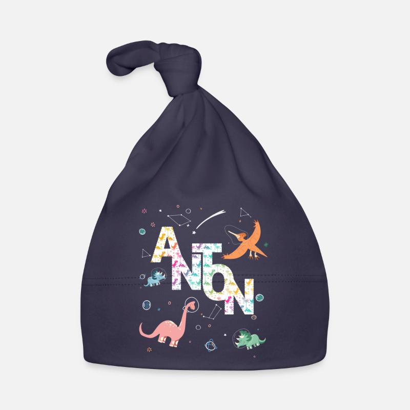 ANTON - Beautiful boy name with dinosaur Organic Baby Cap