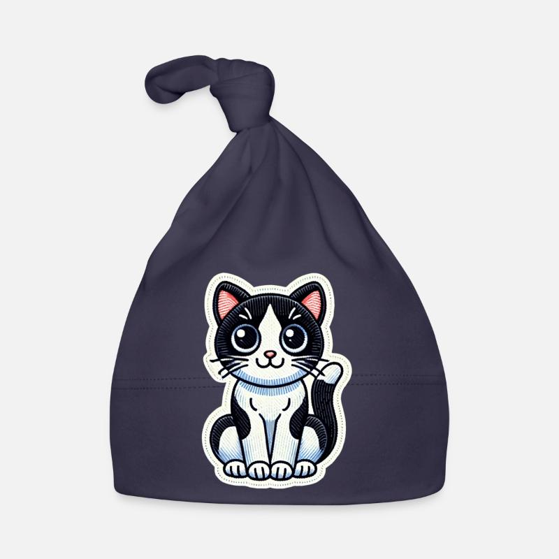 Mignon chat noir et blanc est bien assis / Patch Bonnet bio Bébé