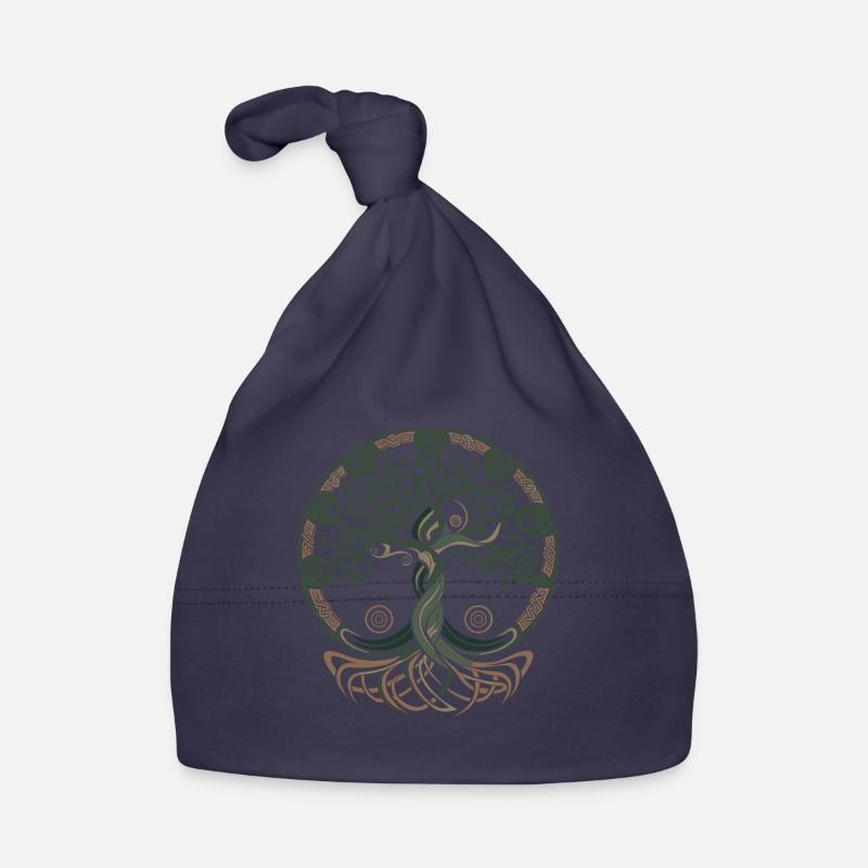 Arbre de Vie Néo Celtique - Bonnet bio Bébé - marine