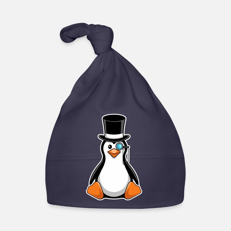 Pingouin élégant avec chapeau haut de forme et monocle Bonnet bio Bébé