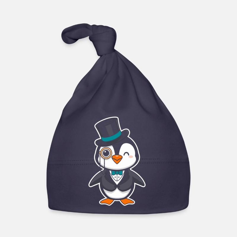 Pingouin élégant avec chapeau haut de forme et monocle Bonnet bio Bébé