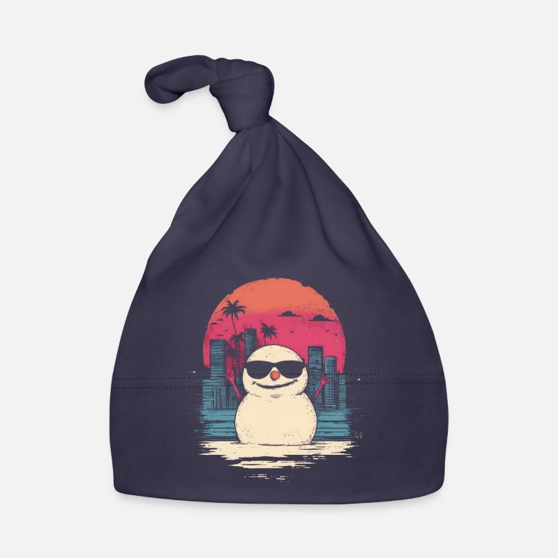 Schneemann Retro Synthwave Retrowave Geschenk - Baby Bio-Mütze - Navy