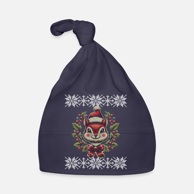 Weihnachtliches Eichhörnchen Mit Mütze Und Kranz Baby Bio-Mütze