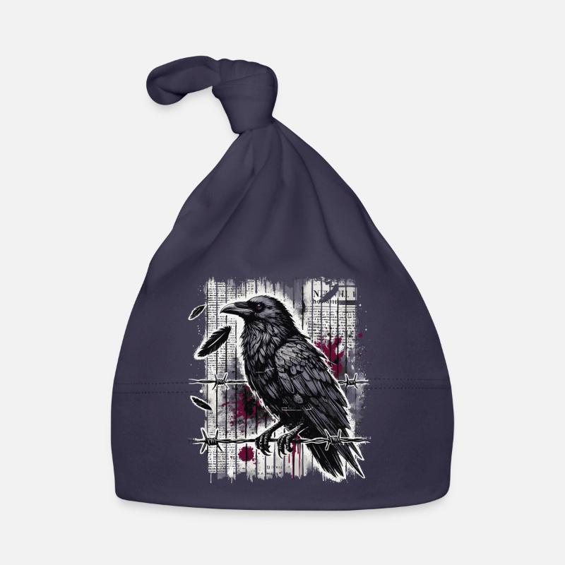 Corbeau sur fil de fer barbelé - Gothic Dark Art - Bonnet bio Bébé - marine