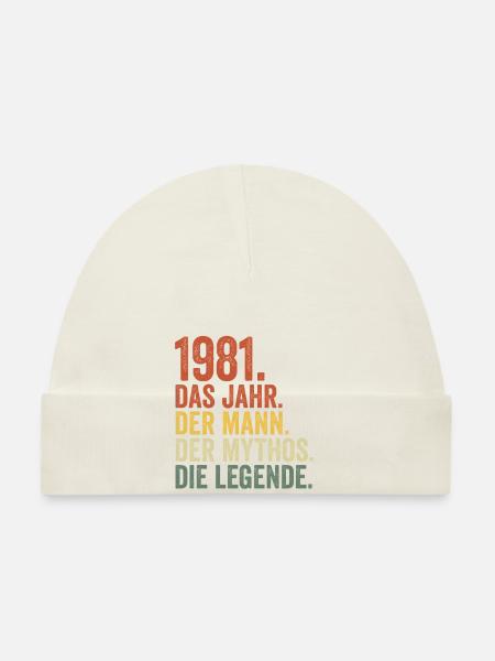1981 Jahr Mann Mythos Legende Geburtstag - Baby Bio-Mütze - Navy - Vorne