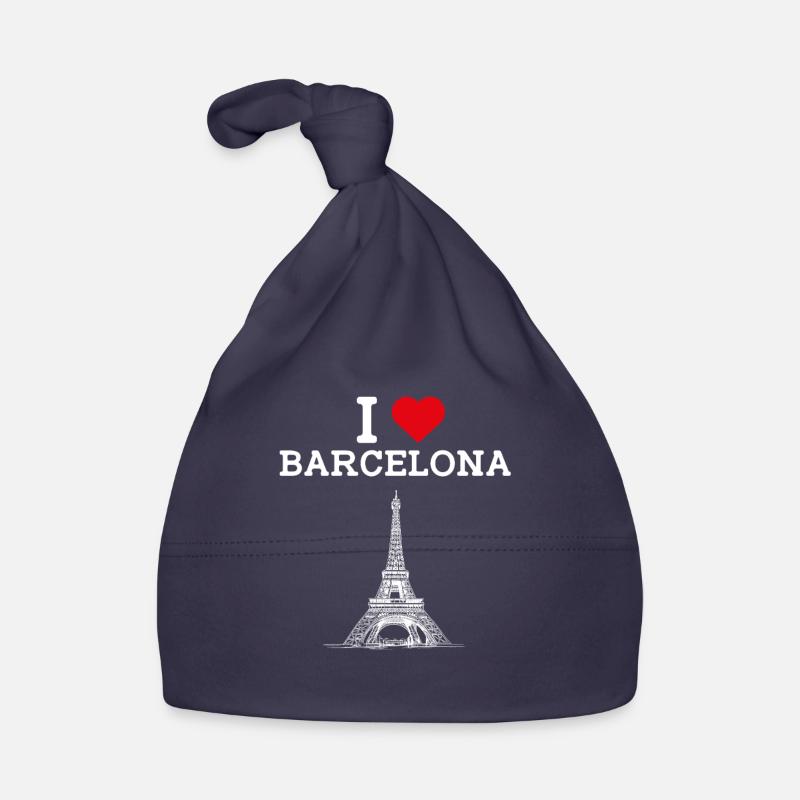 J’aime Barcelone Cool Flag Coeur Tour Eiffel Jeu de mots - Bonnet bio Bébé - marine