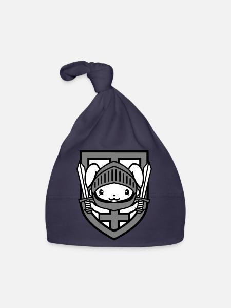 Lapin Chevalier Épée Bouclier Armure Casque Château Héros - Bonnet bio Bébé - marine - Devant