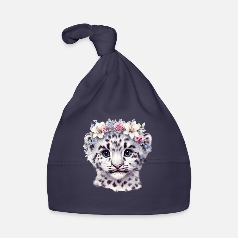 Léopard des neiges avec couronne de fleurs Bonnet bio Bébé