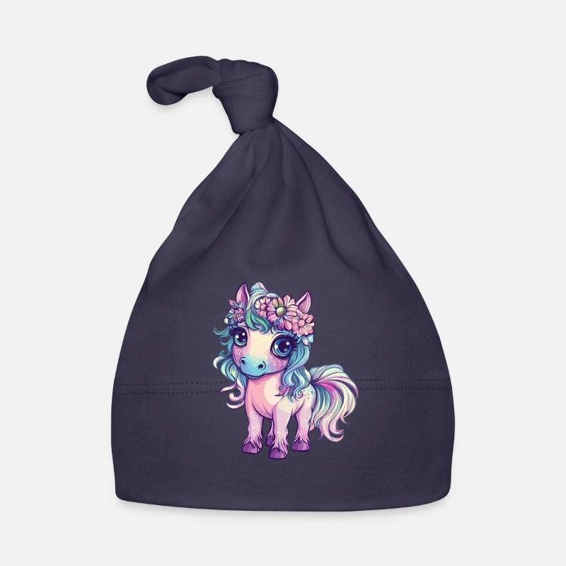 Rainbow pony with flowers Organic Baby Cap