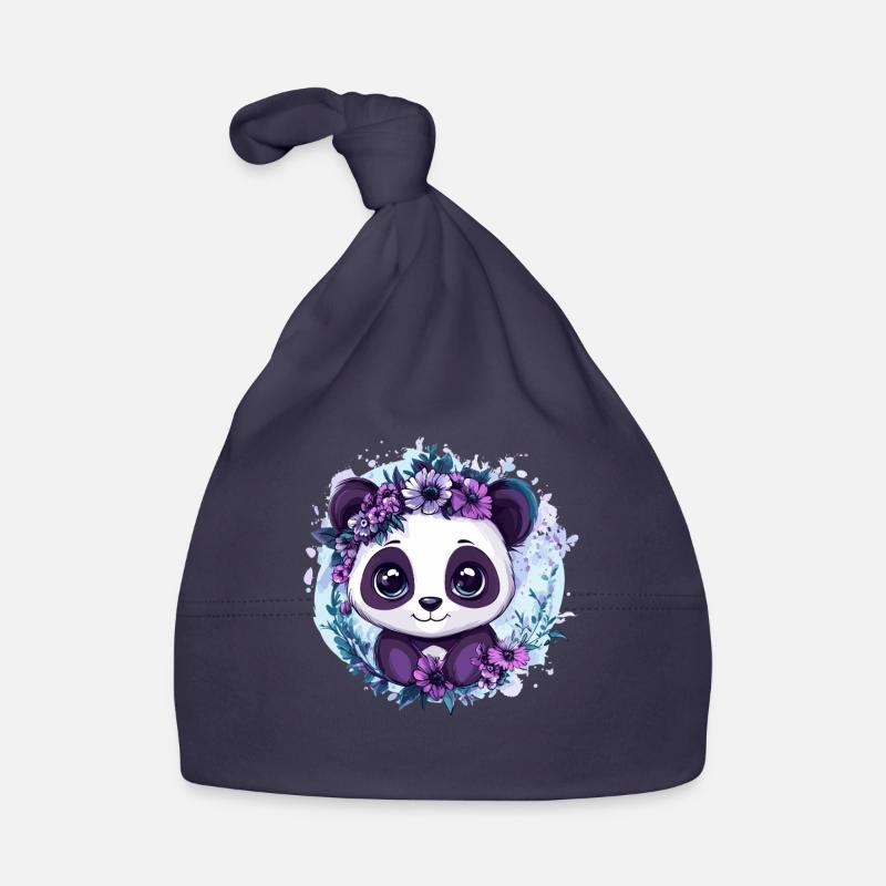 Panda with flower wreath Organic Baby Cap