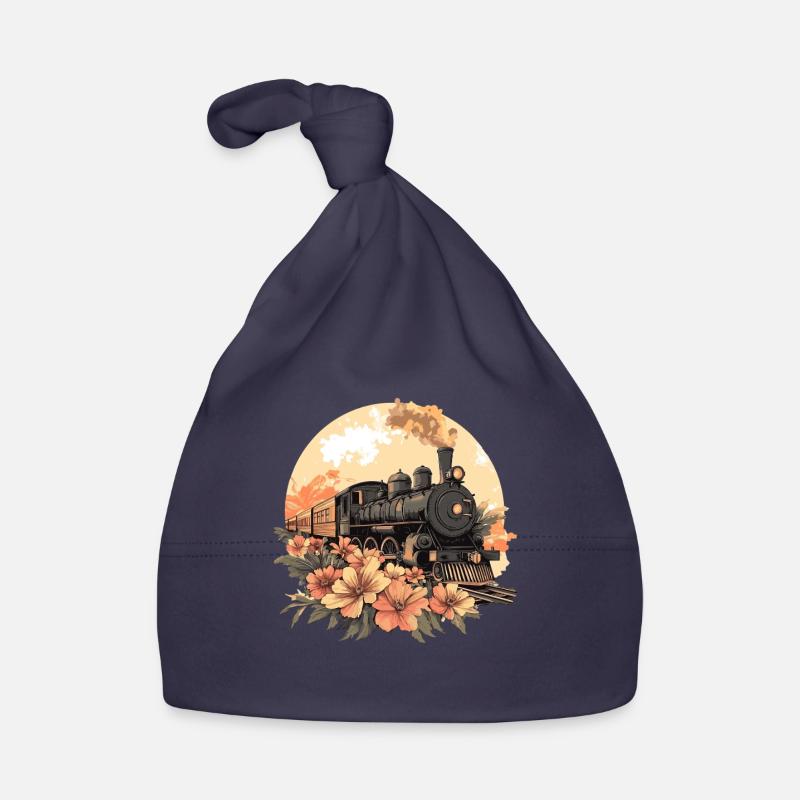 Nostalgic Train with Flowers Organic Baby Cap