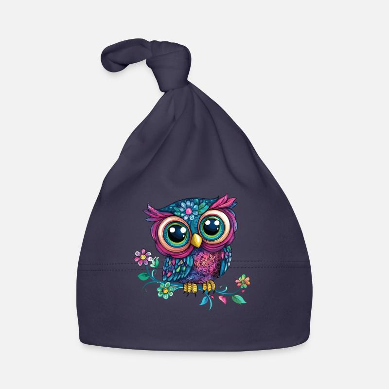 Hibou coloré sur branche Bonnet bio Bébé