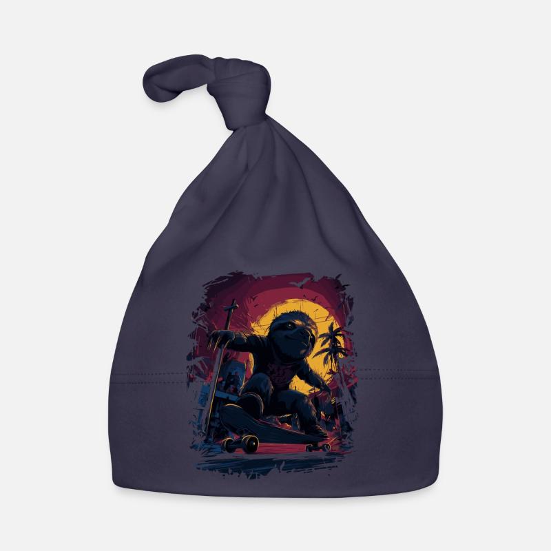 Cool skate sloth in retro sunset Organic Baby Cap